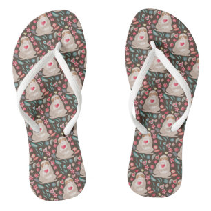 Valentine Sloth Pattern Flip Flops
