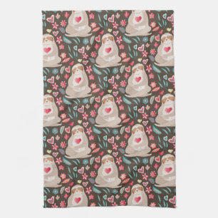 Valentine Sloth Pattern Kitchen Towel