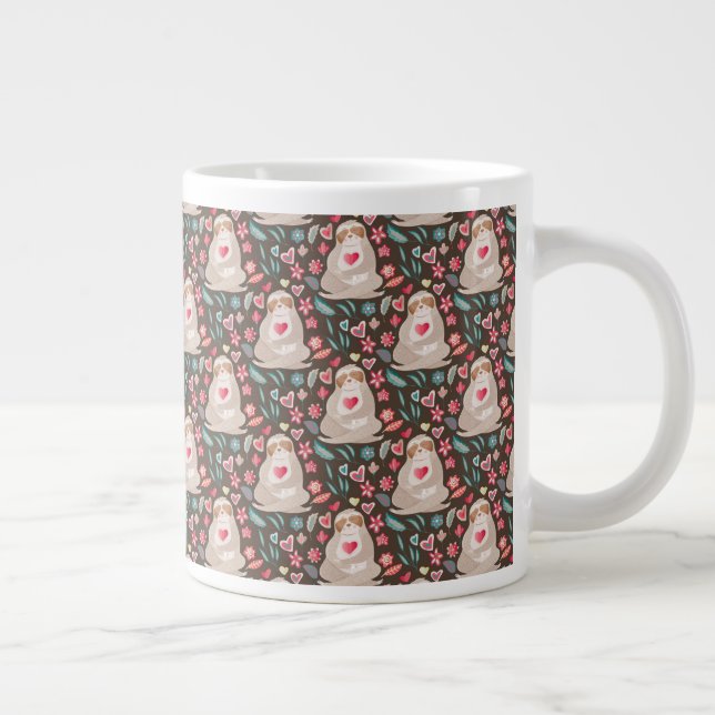 Valentine Sloth Pattern Large Coffee Mug (Right)