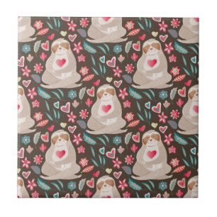 Valentine Sloth Pattern Tile