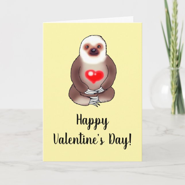 Valentine Sloth with Glowing Heart Card (Front)