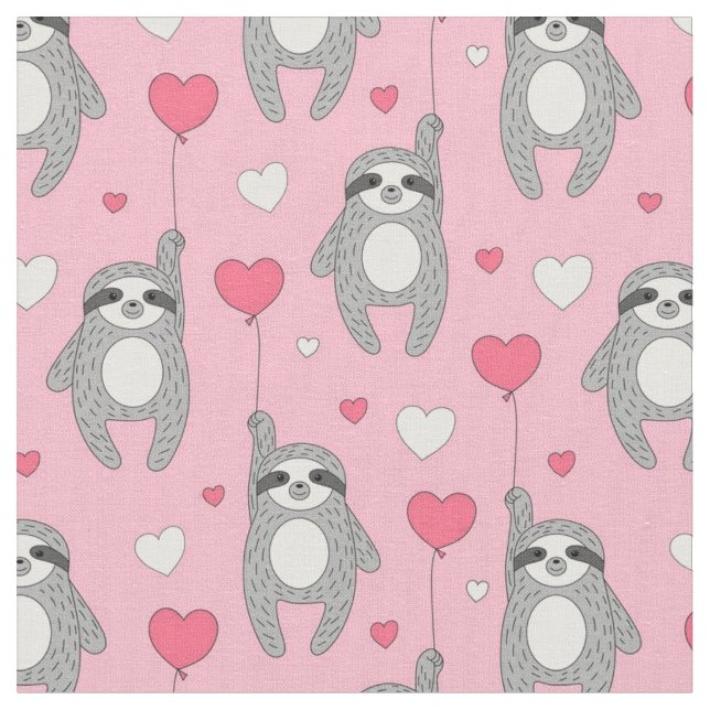 Valentine Sloth with Pink Hearts Fabric (Close Up)