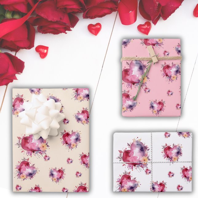 Valentine Splash of Hearts Pattern Wrapping Paper Sheet (Creator Uploaded)