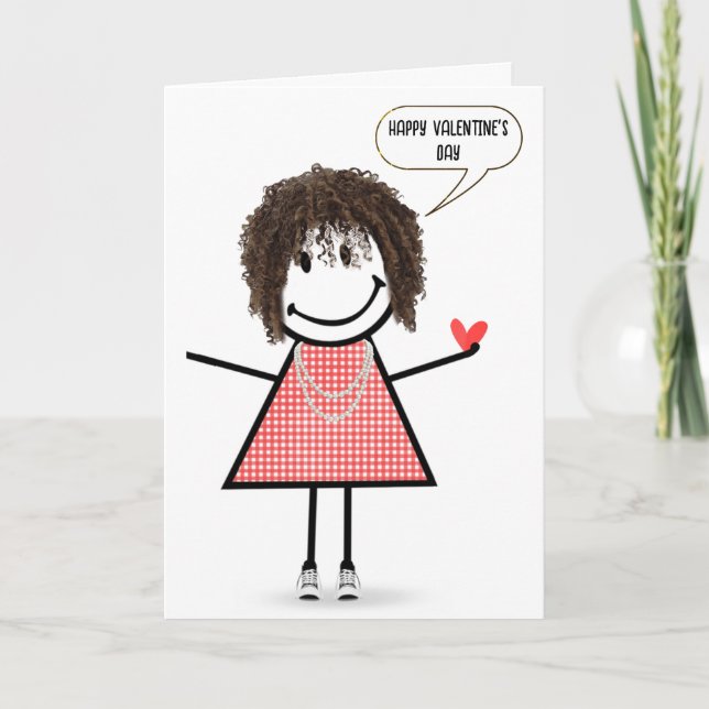 Valentine Stick Figure Girl With Speech Bubble Card (Front)