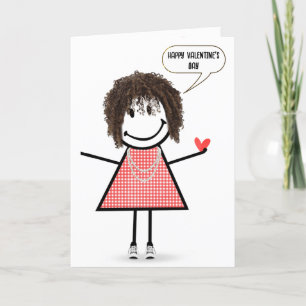 Valentine Stick Figure Girl With Speech Bubble Card