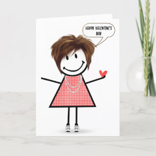 Valentine Stick Figure Girl With Speech Bubble Card