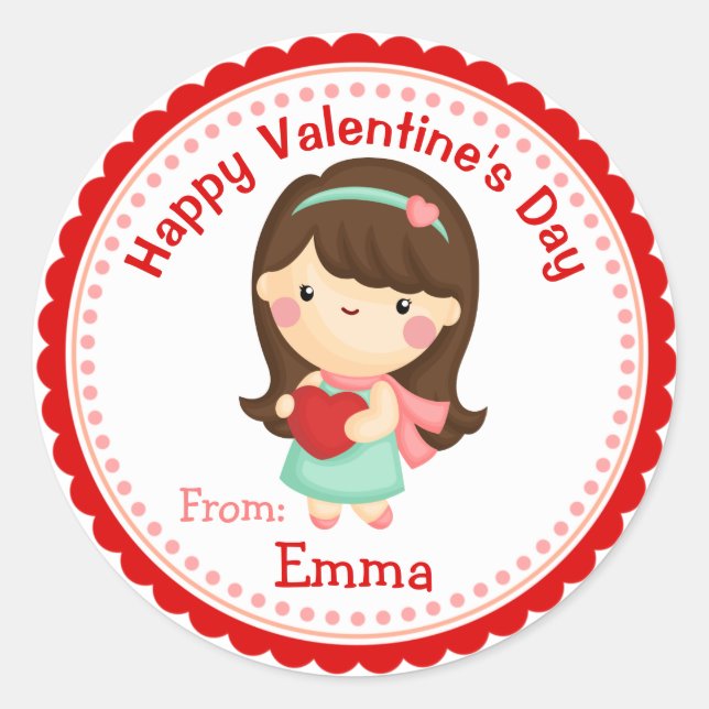 Valentine Stickers (Girl with Red Hearts)  (Front)