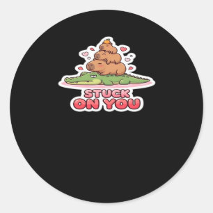 Valentine Stuck On You Cute Animal Love Playful De Classic Round Sticker