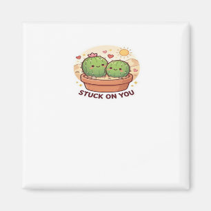 Valentine Stuck On You Cute Cactus Couple Love Pla Magnet