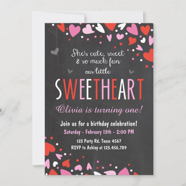 Valentine Sweetheart Birthday Party Invitation (Front)