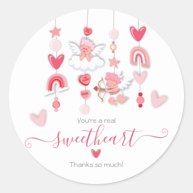 Valentine Sweetheart Mobile Baby Shower Classic Round Sticker (Front)