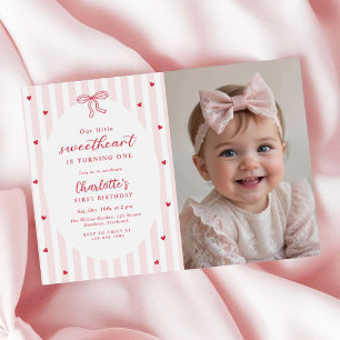 Valentine Sweetheart Red Hearts 1st Birthday Photo Invitation