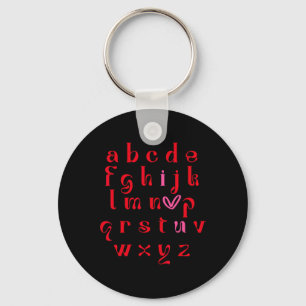Valentine Teacher Alphabet Abc I Love U Heart Wome Keychain