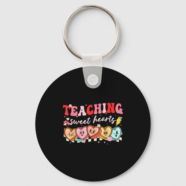 Valentine Teaching Sweet Hearts Teacher Men Women  Keychain (Front)