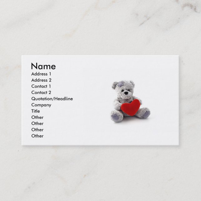 Valentine Teddy Bear Carte de visite (Devant)