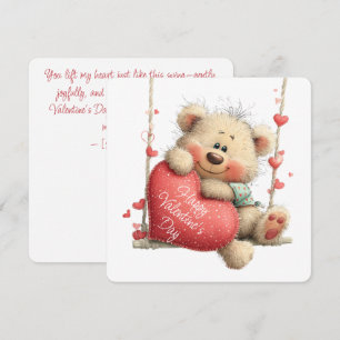 Valentine Teddy Bear on Swing with Heart Holiday Card