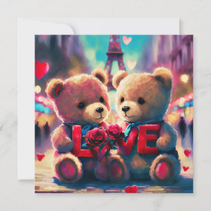 Valentine Teddy Bears in Paris Holiday Card