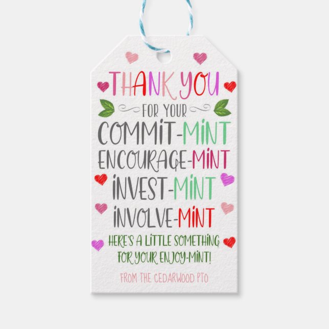 Valentine Thank You Mint Tags (Front)