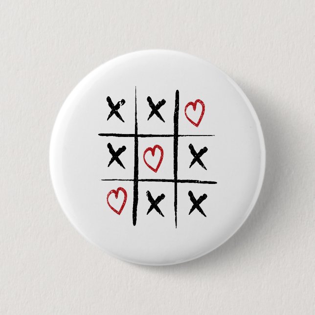 Valentine Tic Tac Toe Hearts Day 2 Inch Round Button (Front)