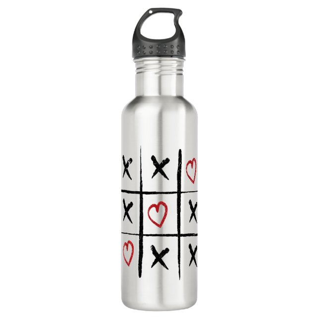 Valentine Tic Tac Toe Hearts Day 710 Ml Water Bottle (Front)