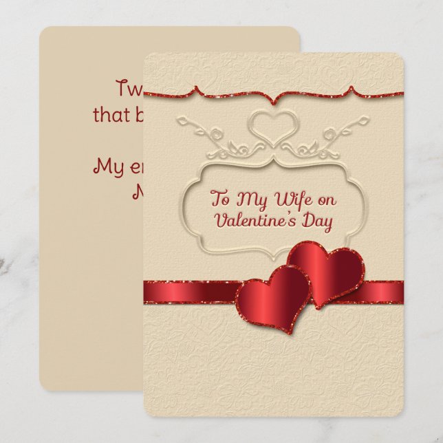 Valentine To My Wife Embossed Style Two Hearts (Front/Back)