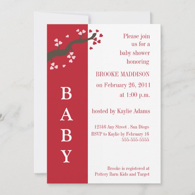 Valentine Tree Baby Shower Invitation (Front)