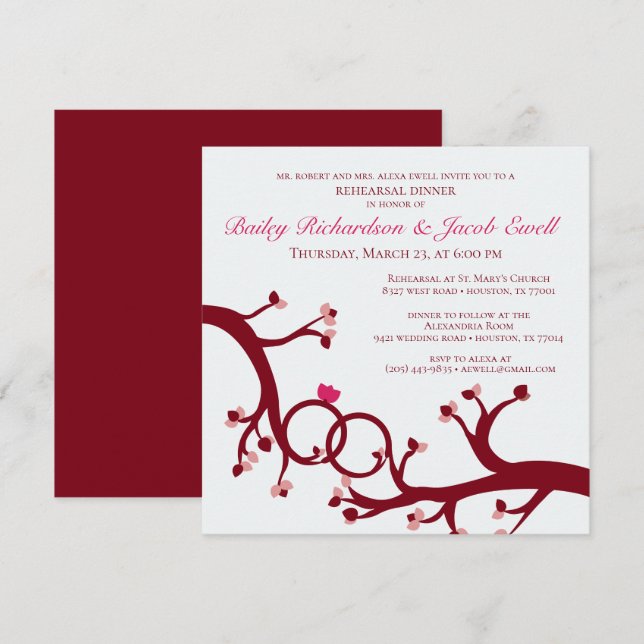Valentine Tree Ring Rehearsal Dinner Invitation (Front/Back)