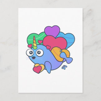 Valentine unicorn whale here to love you postcard