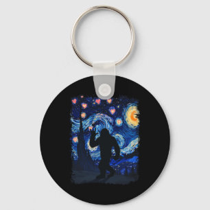 Valentine Van Gogh Starry Night Bigfoot Sasquatch Keychain