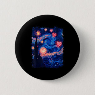 Valentine Van Gogh Starry Night Heart Matching Cou 2 Inch Round Button