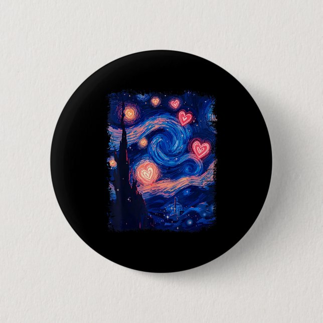 Valentine Van Gogh Starry Night Heart Matching Cou 2 Inch Round Button (Front)