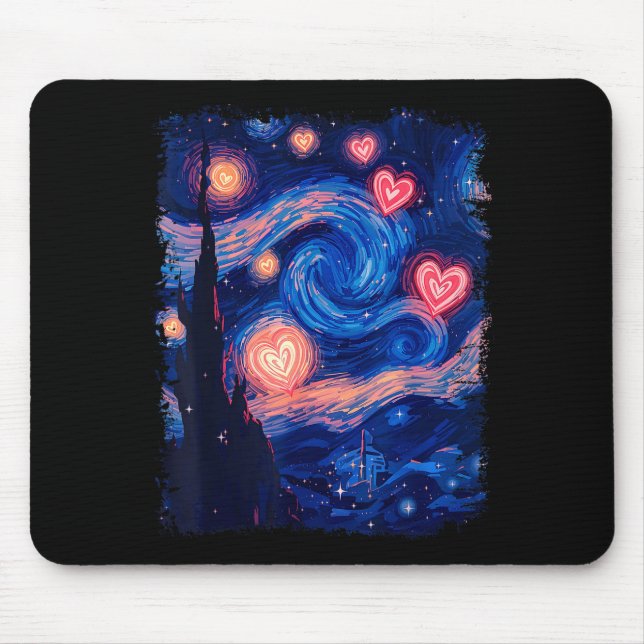 Valentine Van Gogh Starry Night Heart Matching Cou Mouse Pad (Front)