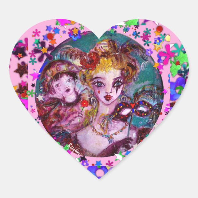 VALENTINE VENETIAN MASQUERADE CONFETTI HEART STICKER (Front)