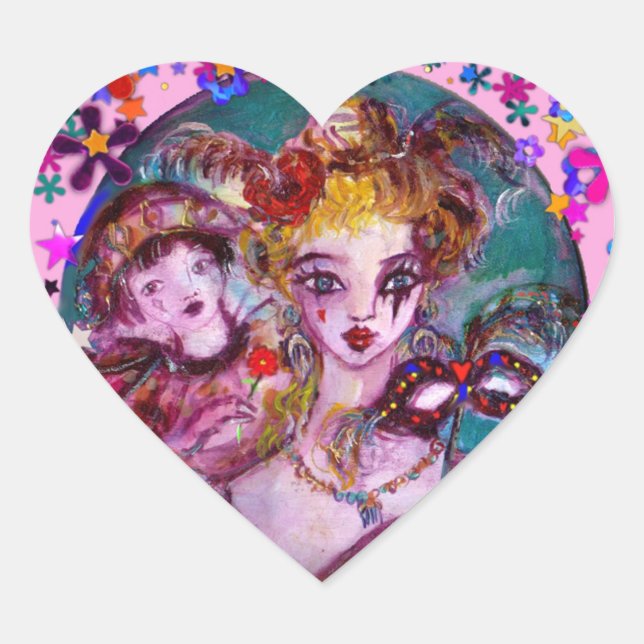 VALENTINE VENETIAN MASQUERADE CONFETTI HEART STICKER (Front)