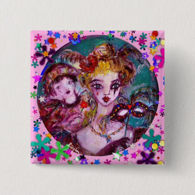 VALENTINE VENETIAN MASQUERADE MASKS 2 INCH SQUARE BUTTON (Front)