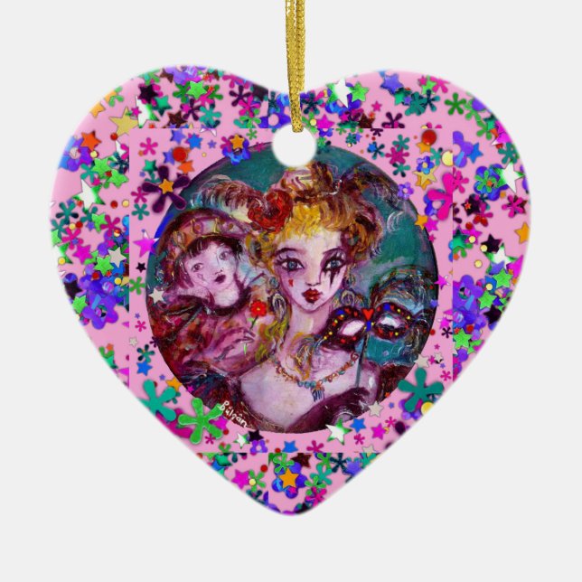 VALENTINE VENETIAN MASQUERADE MASKS AND CONFETTI CERAMIC ORNAMENT (Front)