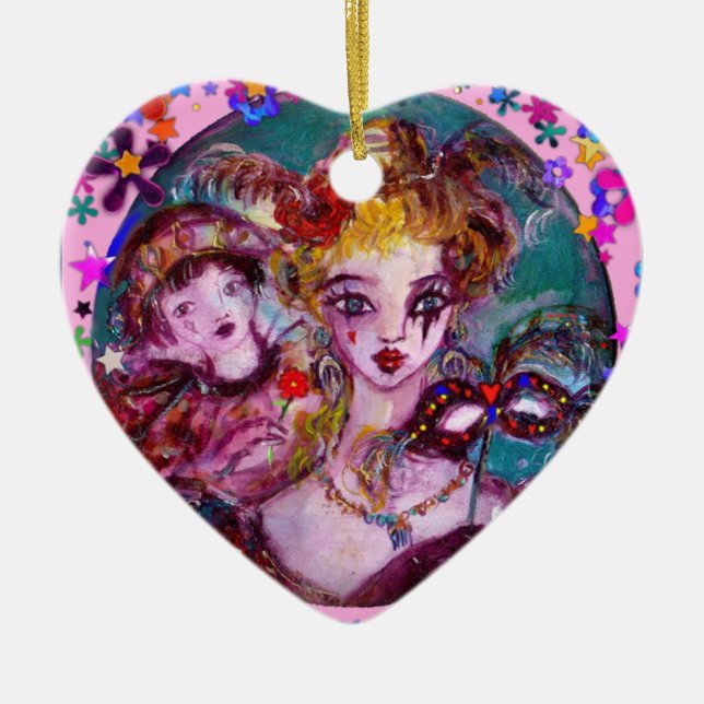 VALENTINE VENETIAN MASQUERADE MASKS AND CONFETTI CERAMIC ORNAMENT (Front)