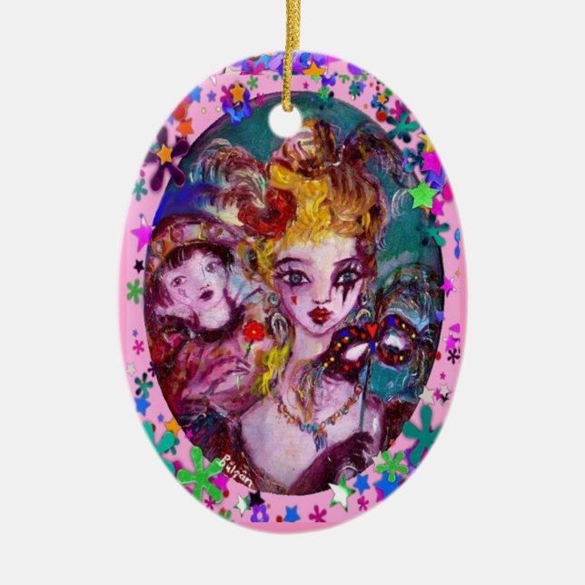 VALENTINE VENETIAN MASQUERADE MASKS AND CONFETTI CERAMIC ORNAMENT (Front)
