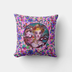 VALENTINE VENETIAN MASQUERADE MASKS AND CONFETTI THROW PILLOW