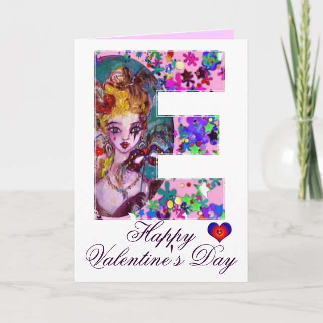 VALENTINE VENETIAN MASQUERADE MONOGRAM F LETTER HOLIDAY CARD (Front)