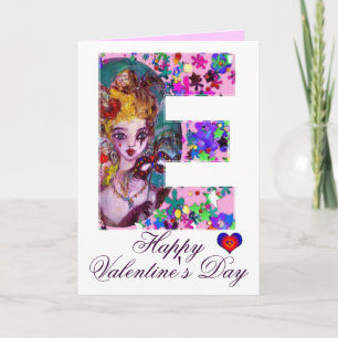 VALENTINE VENETIAN MASQUERADE MONOGRAM F LETTER HOLIDAY CARD