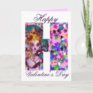 VALENTINE VENETIAN MASQUERADE MONOGRAM H LETTER HOLIDAY CARD