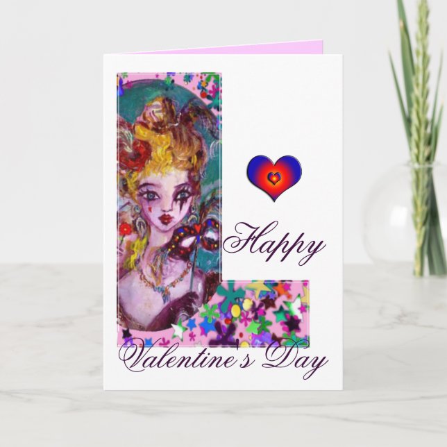 VALENTINE VENETIAN MASQUERADE MONOGRAM L LETTER HOLIDAY CARD (Front)