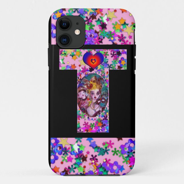 VALENTINE VENETIAN MASQUERADE MONOGRAM T LETTER Case-Mate iPhone CASE (Back)