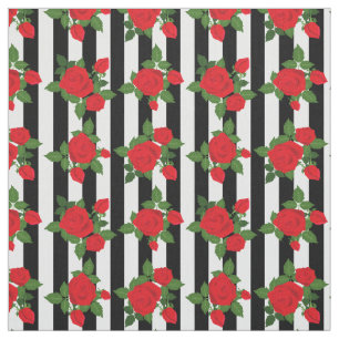 valentine vertical stripes red roses romantic fabric