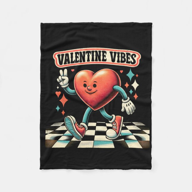 Valentine Vibes Groovy Checked Funny Valentine's D Fleece Blanket (Front)