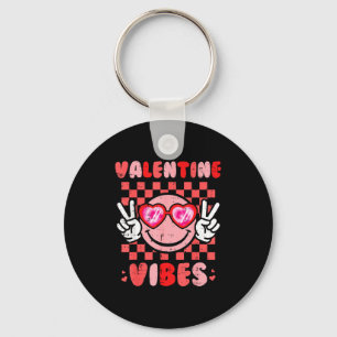 Valentine Vibes Happy Face Valentines Day Men Wome Keychain
