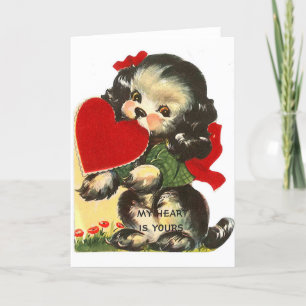 Valentine Vintage Cute Puppy and Heart Holiday Card