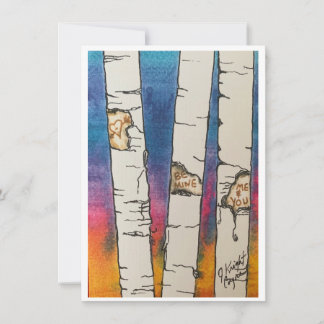 Valentine, Watercolor Birch Trees Holiday Card