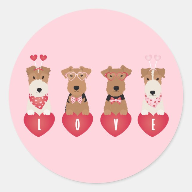 Valentine Welsh Wire Fox Terrier Dogs Classic Round Sticker (Front)